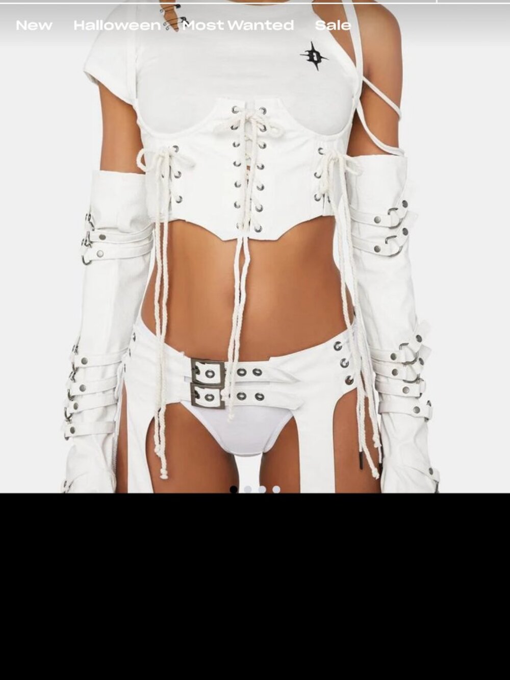 Dolls Kill Off-White Lace-Up Underbust Corset and Chaps Set